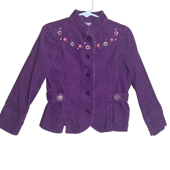 GYMBOREE Girls PRETTY IN PLUM Corduroy Jacket 4 Cotton Button Front Embroidered - Picture 1 of 8